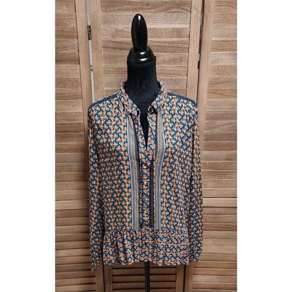 Maeve By Anthropologie Orange Janie Flounced Peasant Long-Sleeve Blouse Size 14 - Picture 2 of 8